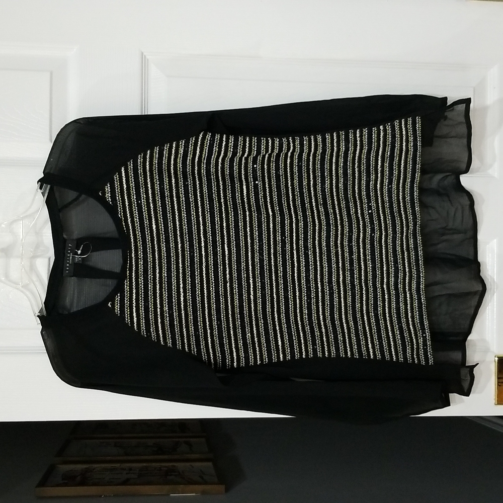 Sanctuary Knit Sheer Black Sequined Blouse